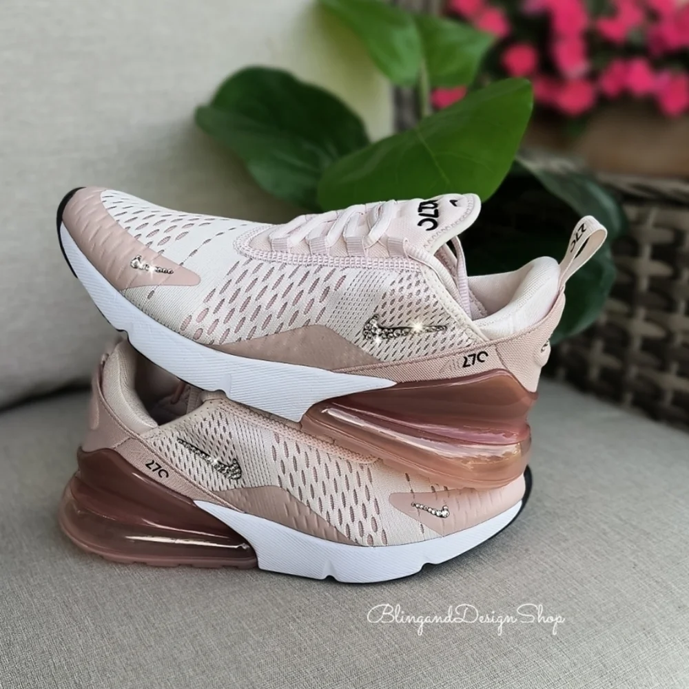 Bling Nike Women's Air Max 270 Pink Sneakers Shoes Customized with Crystals